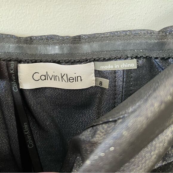 Calvin Klein Navy Gold Shimmer Sweetheart Neckline Bubble Skirt Mini Dress - Picture 5 of 8